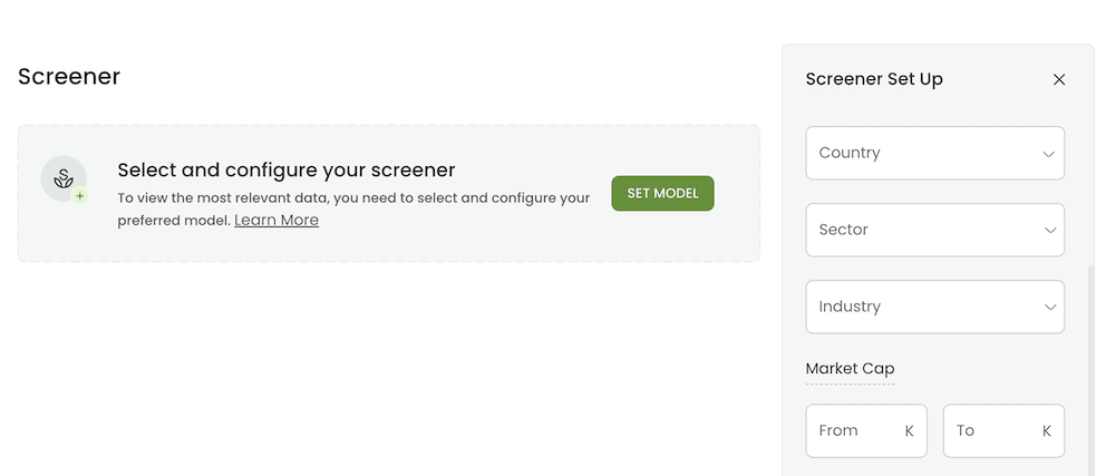 Screener Setup - Filters